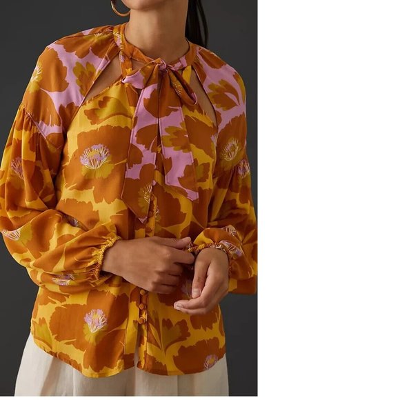 Anthropologie Maeve Tie-Neck Silk Blouse - Picture 5 of 14